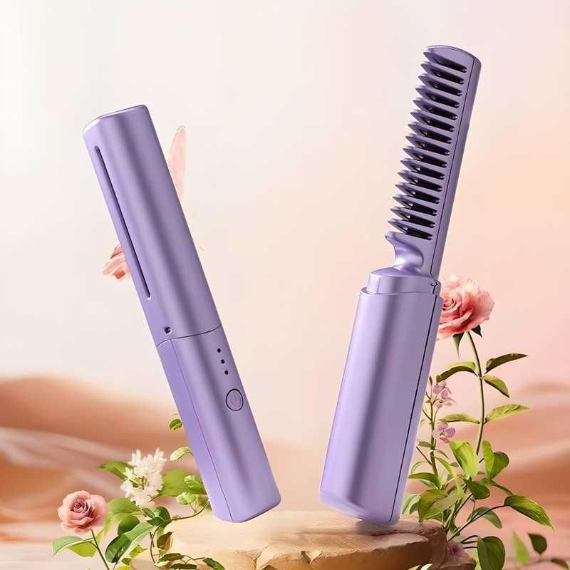 hair straightener press||Portable Mini Hair Straightener Cordless Rechargeable Mini Adjustable Hair Straightener Hot Comb