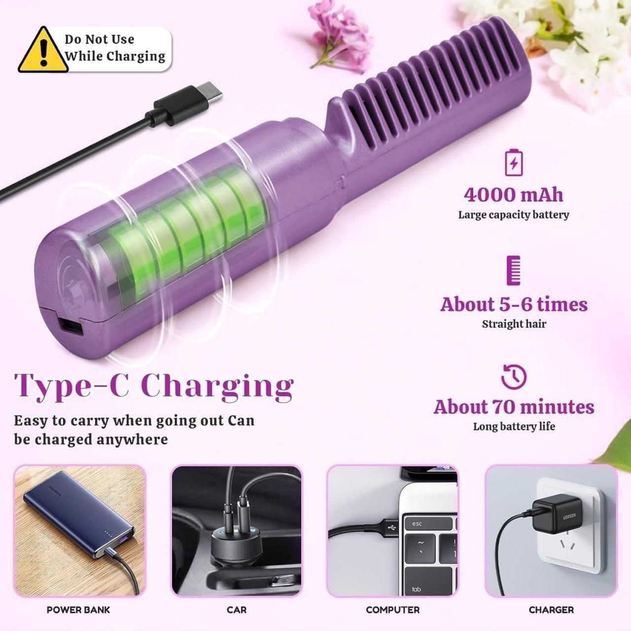 hair straightener press||Portable Mini Hair Straightener Cordless Rechargeable Mini Adjustable Hair Straightener Hot Comb