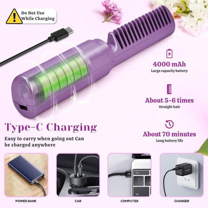 hair straightener press||Portable Mini Hair Straightener Cordless Rechargeable Mini Adjustable Hair Straightener Hot Comb